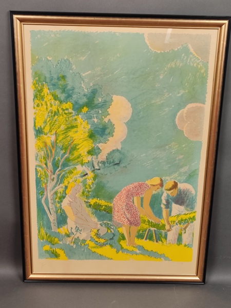 Färglitografi, "Midsommar" Isaac Grünewald, signerad