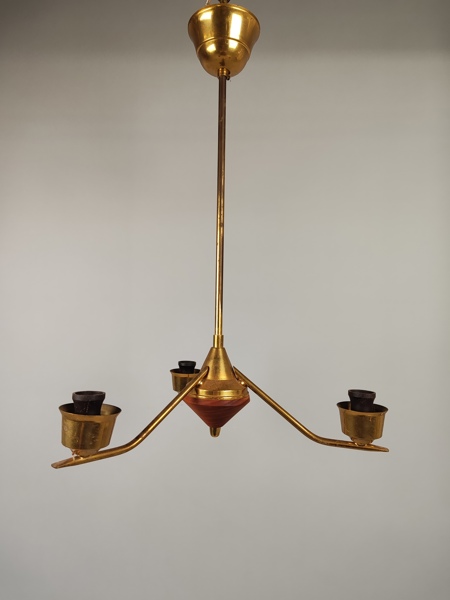 Taklampa, teak & mässing